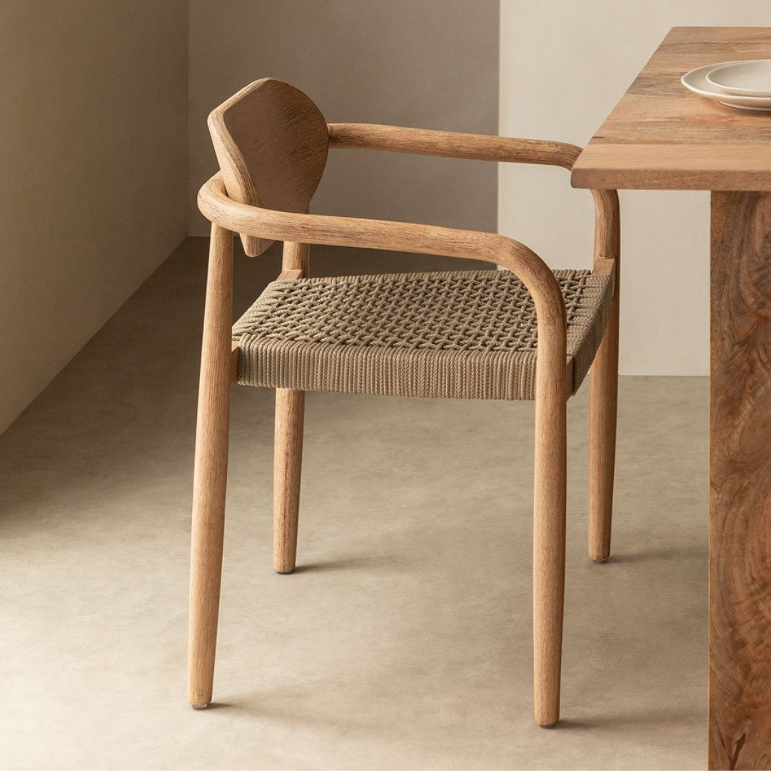 Naele Wooden Dining Chair with Armrests in Eucalyptus Wood