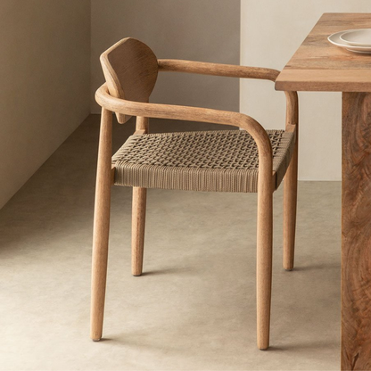 Naele Wooden Dining Chair with Armrests in Eucalyptus Wood