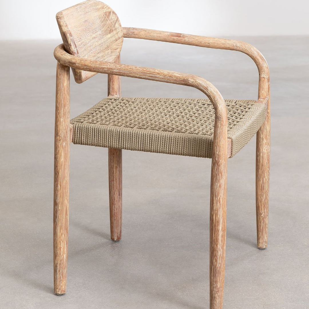 Naele Wooden Dining Chair with Armrests in Eucalyptus Wood