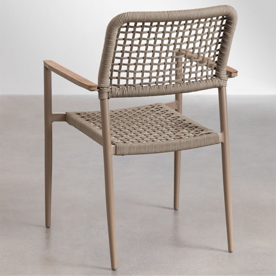 Nediam Stackable Garden Chair with Armrests in Aluminum & Rope