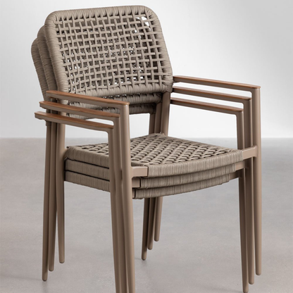 Nediam Stackable Garden Chair with Armrests in Aluminum & Rope