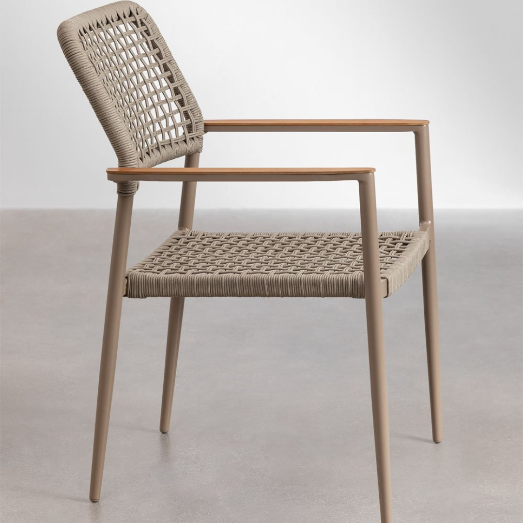 Nediam Stackable Garden Chair with Armrests in Aluminum & Rope