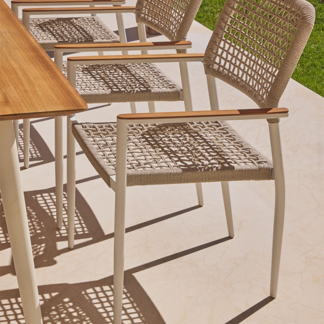 Nediam Stackable Garden Chair with Armrests in Aluminum & Rope