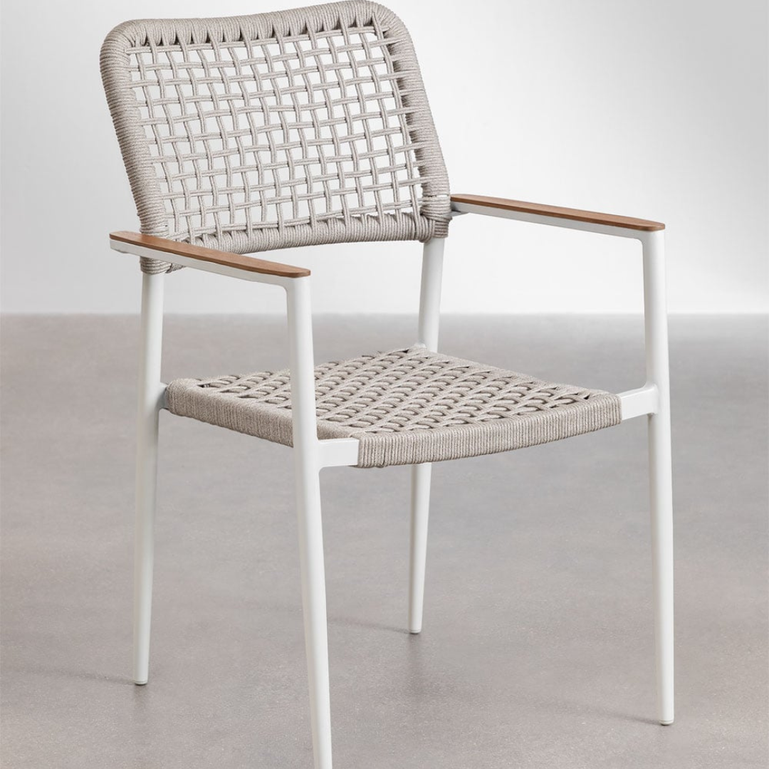 Nediam Stackable Garden Chair with Armrests in Aluminum & Rope