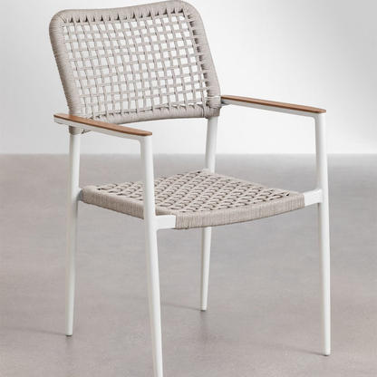 Nediam Stackable Garden Chair with Armrests in Aluminum & Rope