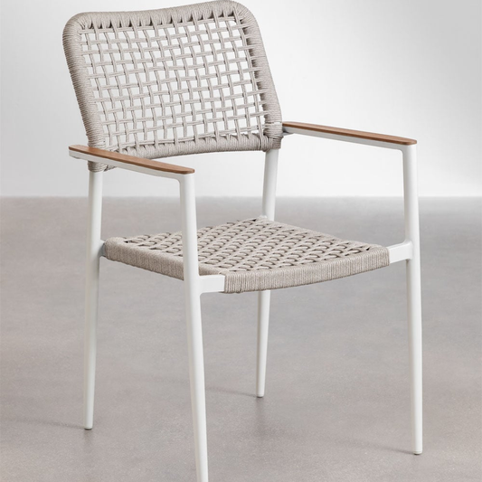 Nediam Stackable Garden Chair with Armrests in Aluminum & Rope