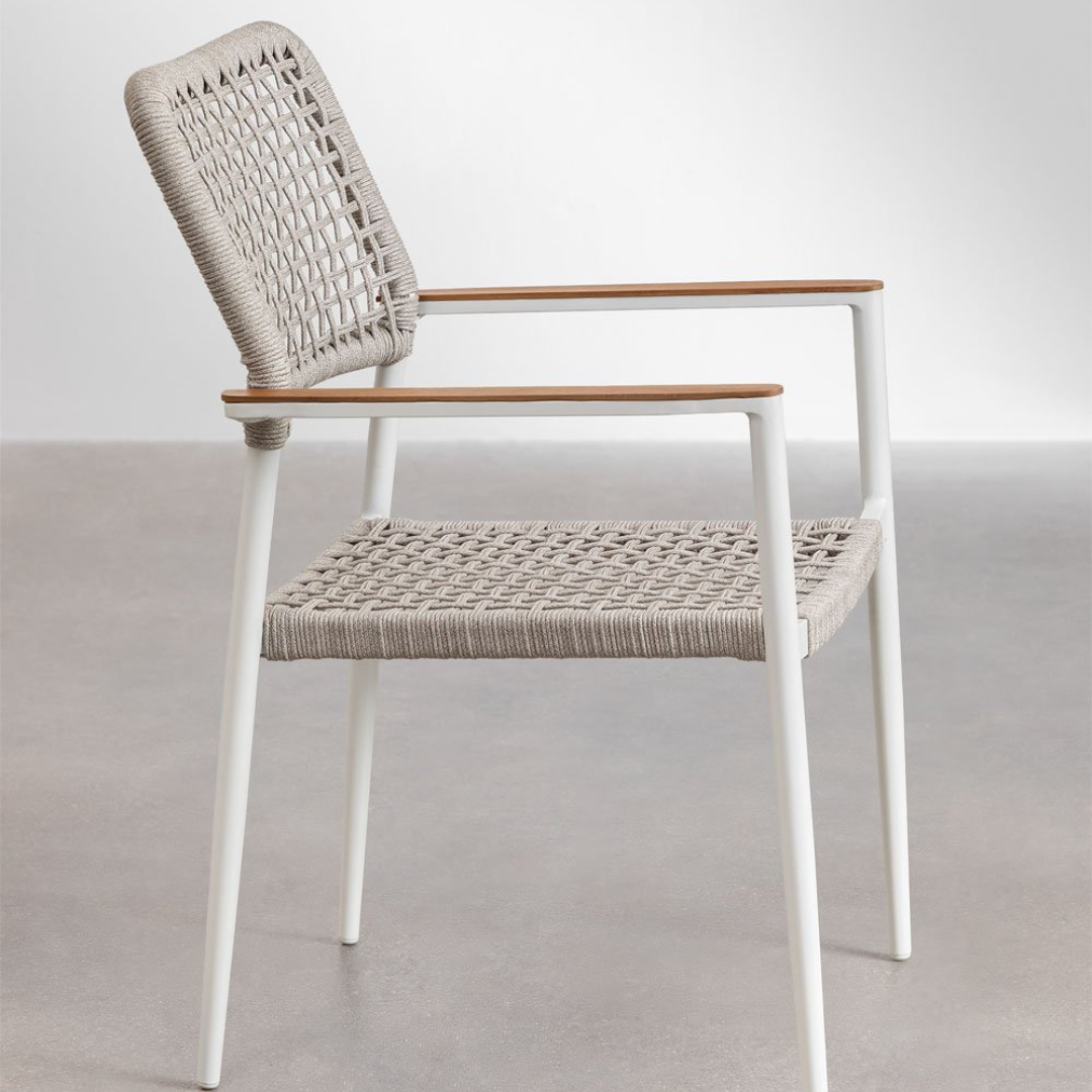 Nediam Stackable Garden Chair with Armrests in Aluminum & Rope