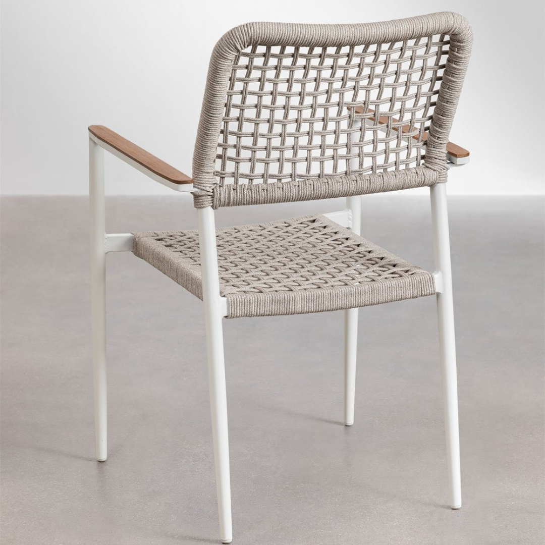 Nediam Stackable Garden Chair with Armrests in Aluminum & Rope