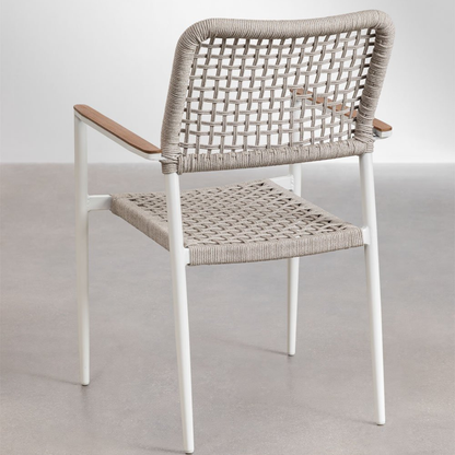 Nediam Stackable Garden Chair with Armrests in Aluminum & Rope