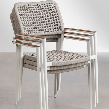 Nediam Stackable Garden Chair with Armrests in Aluminum & Rope
