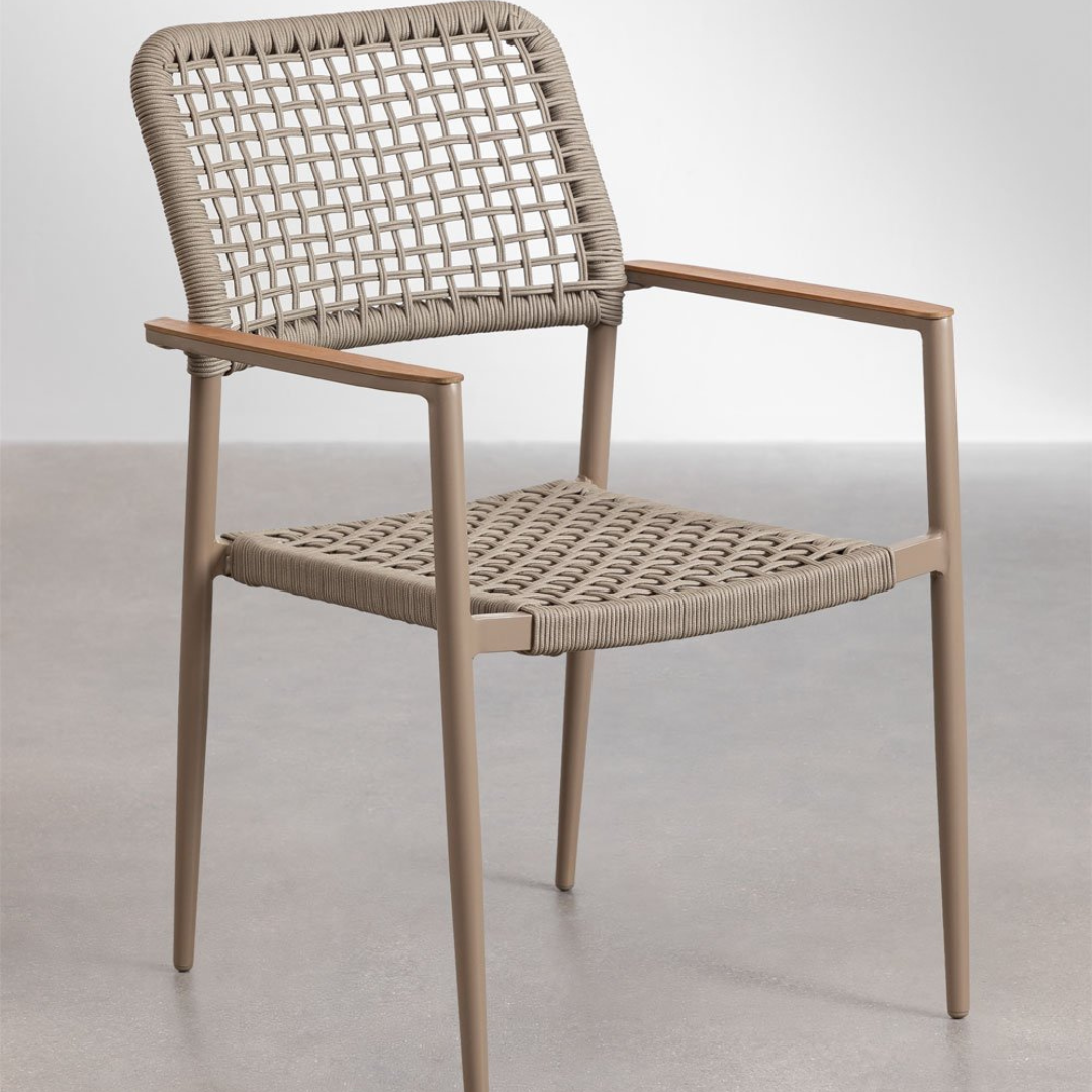 Nediam Stackable Garden Chair with Armrests in Aluminum & Rope
