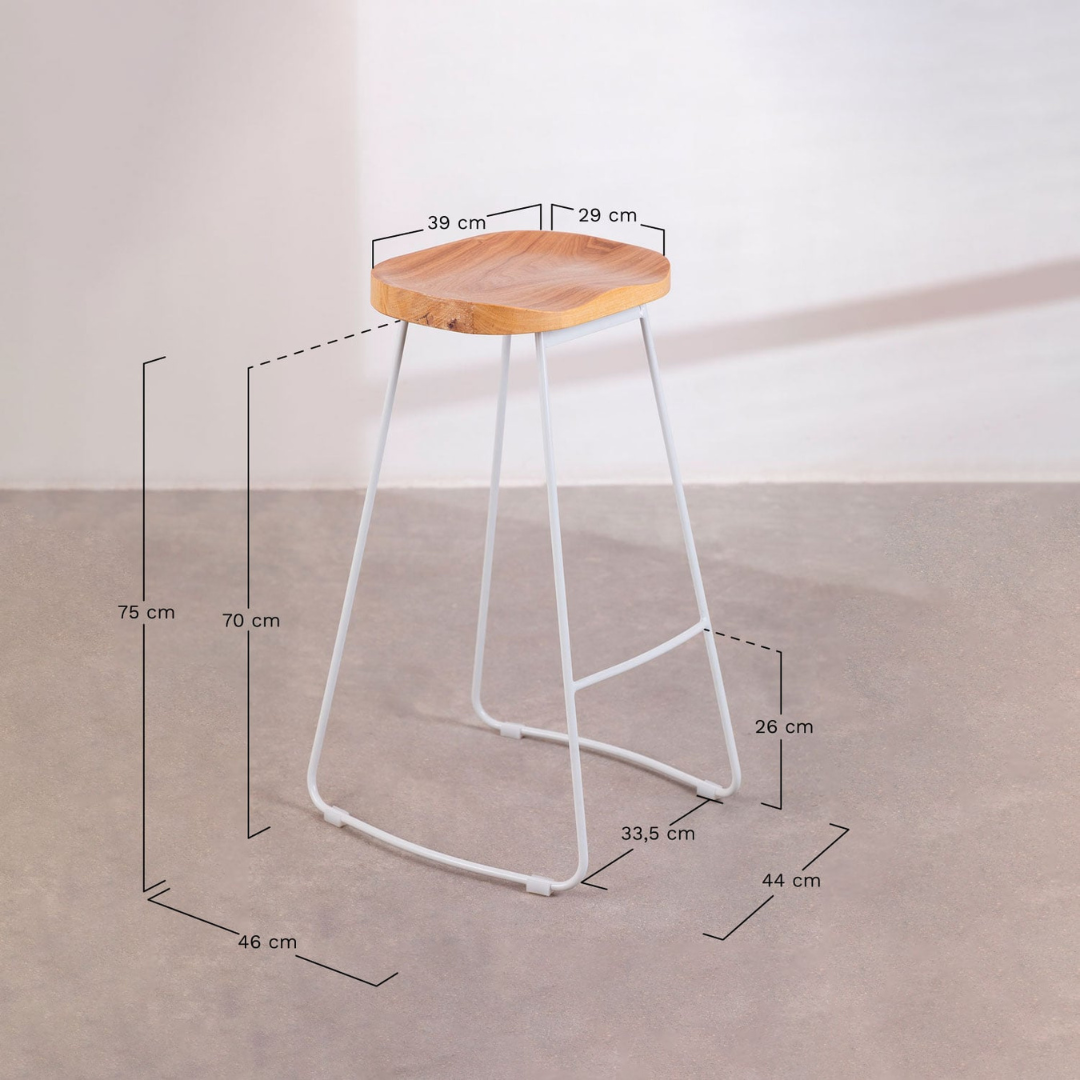 Neicol High Stool - Steel & Elm Wood, Industrial Style
