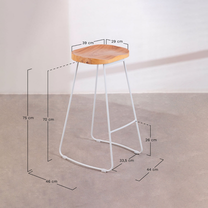 Neicol High Stool - Steel & Elm Wood, Industrial Style