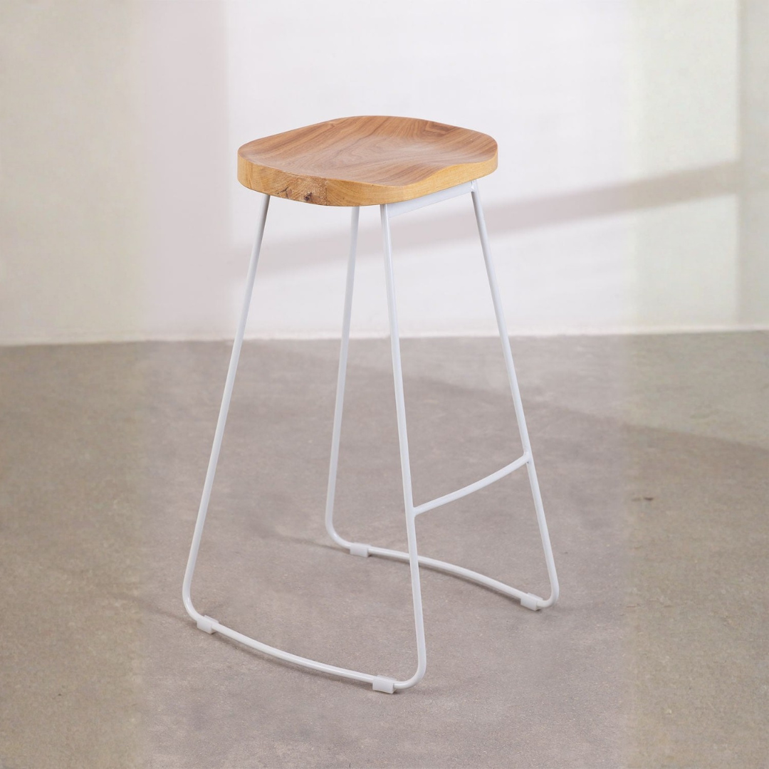 Neicol High Stool - Steel & Elm Wood, Industrial Style