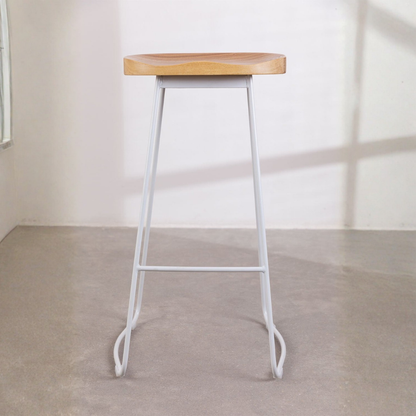 Neicol High Stool - Steel & Elm Wood, Industrial Style
