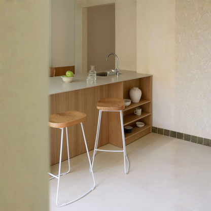 Neicol High Stool - Steel & Elm Wood, Industrial Style
