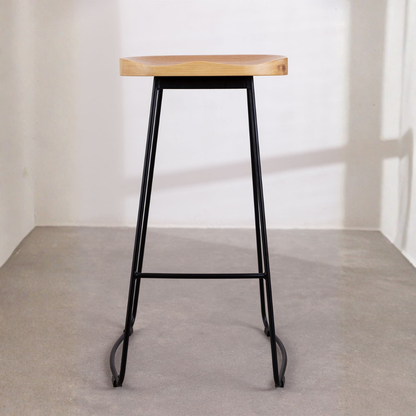 Neicol High Stool - Steel & Elm Wood, Industrial Style