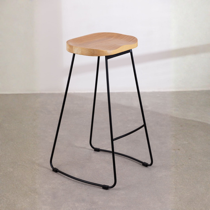 Neicol High Stool - Steel & Elm Wood, Industrial Style