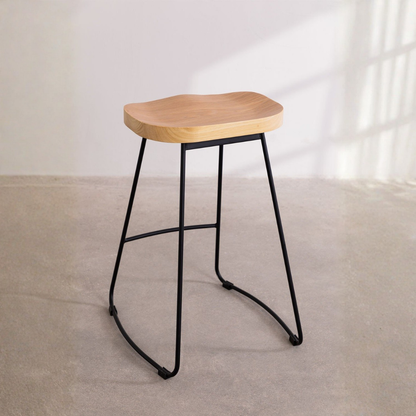 Neicol High Stool - Steel & Elm Wood, Industrial Style