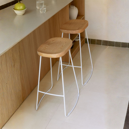 Neicol High Stool - Steel & Elm Wood, Industrial Style