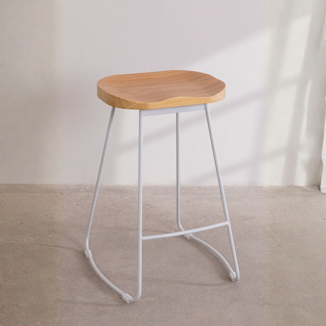 Neicol High Stool - Steel & Elm Wood, Industrial Style