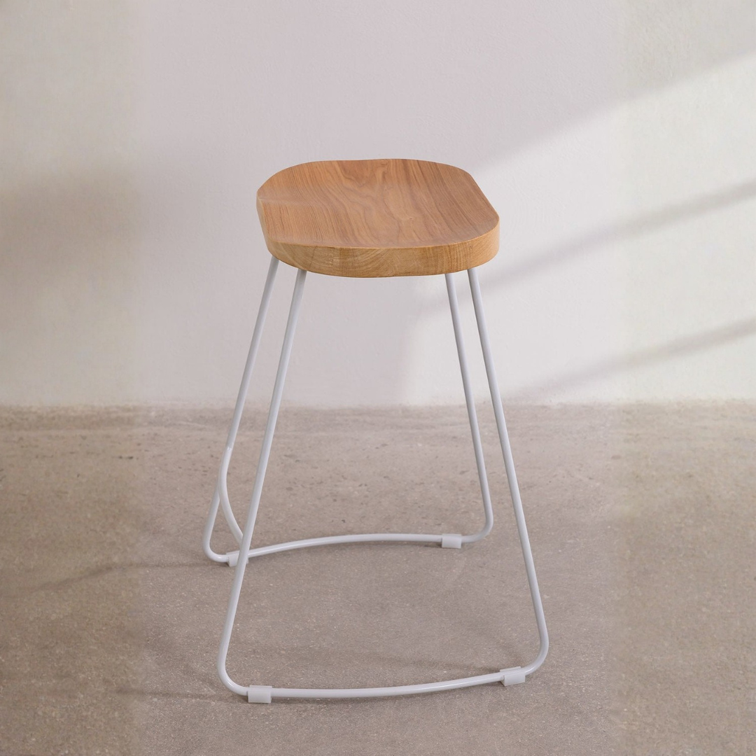 Neicol High Stool - Steel & Elm Wood, Industrial Style