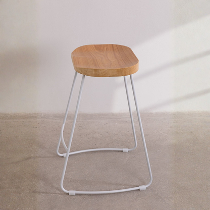 Neicol High Stool - Steel & Elm Wood, Industrial Style
