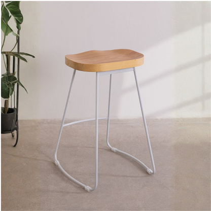 Neicol High Stool - Steel & Elm Wood, Industrial Style