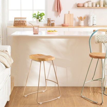 Neicol High Stool - Steel & Elm Wood, Industrial Style