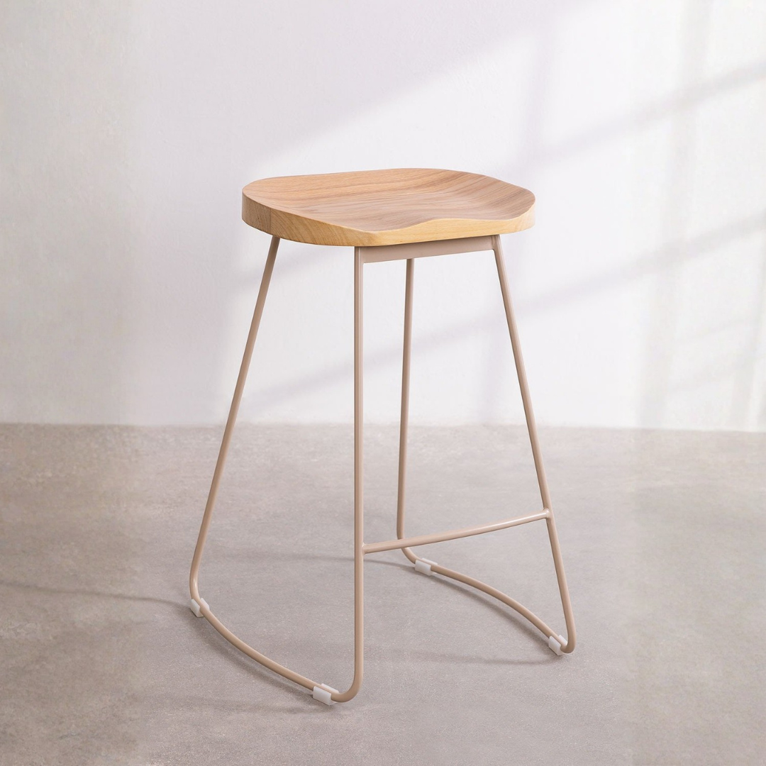 Neicol High Stool - Steel & Elm Wood, Industrial Style