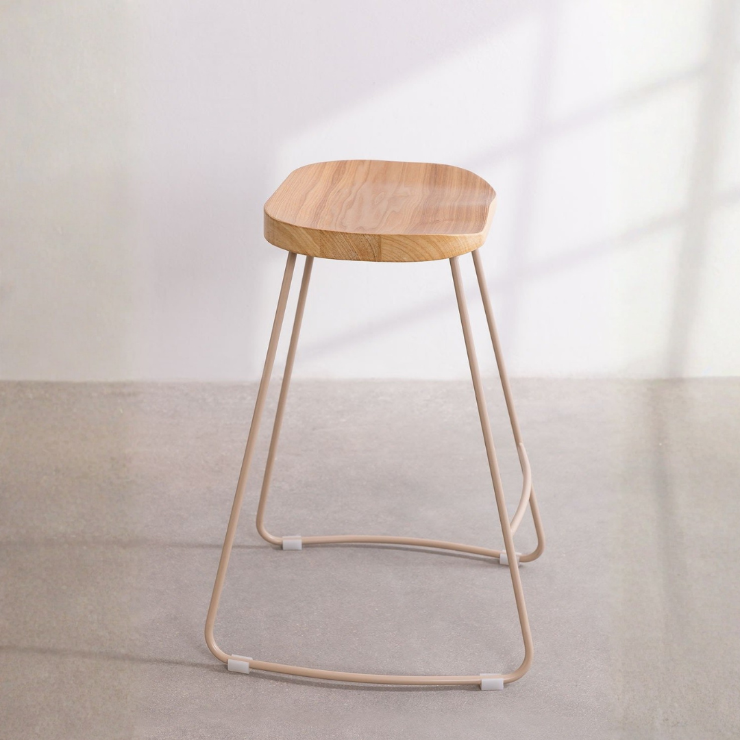 Neicol High Stool - Steel & Elm Wood, Industrial Style