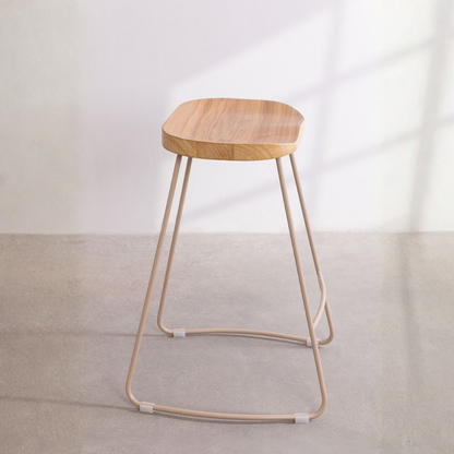 Neicol High Stool - Steel & Elm Wood, Industrial Style