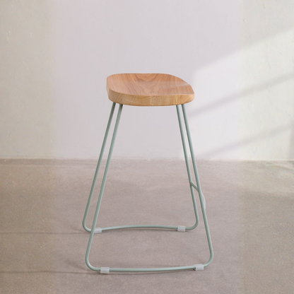 Neicol High Stool - Steel & Elm Wood, Industrial Style