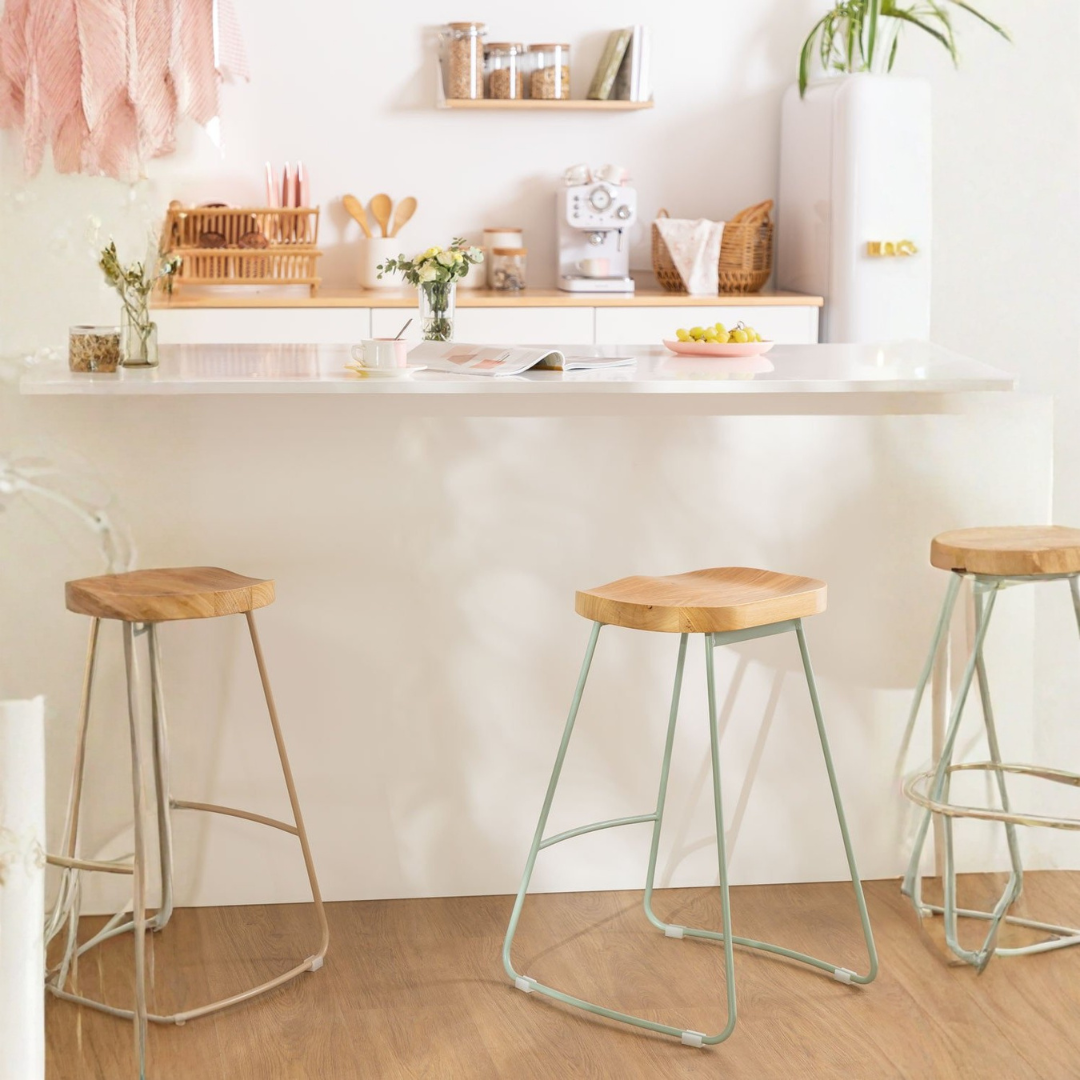 Neicol High Stool - Steel & Elm Wood, Industrial Style