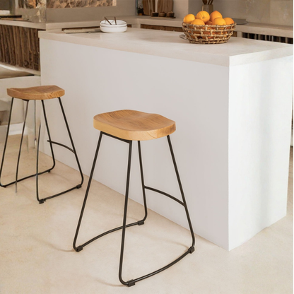 Neicol High Stool - Steel & Elm Wood, Industrial Style