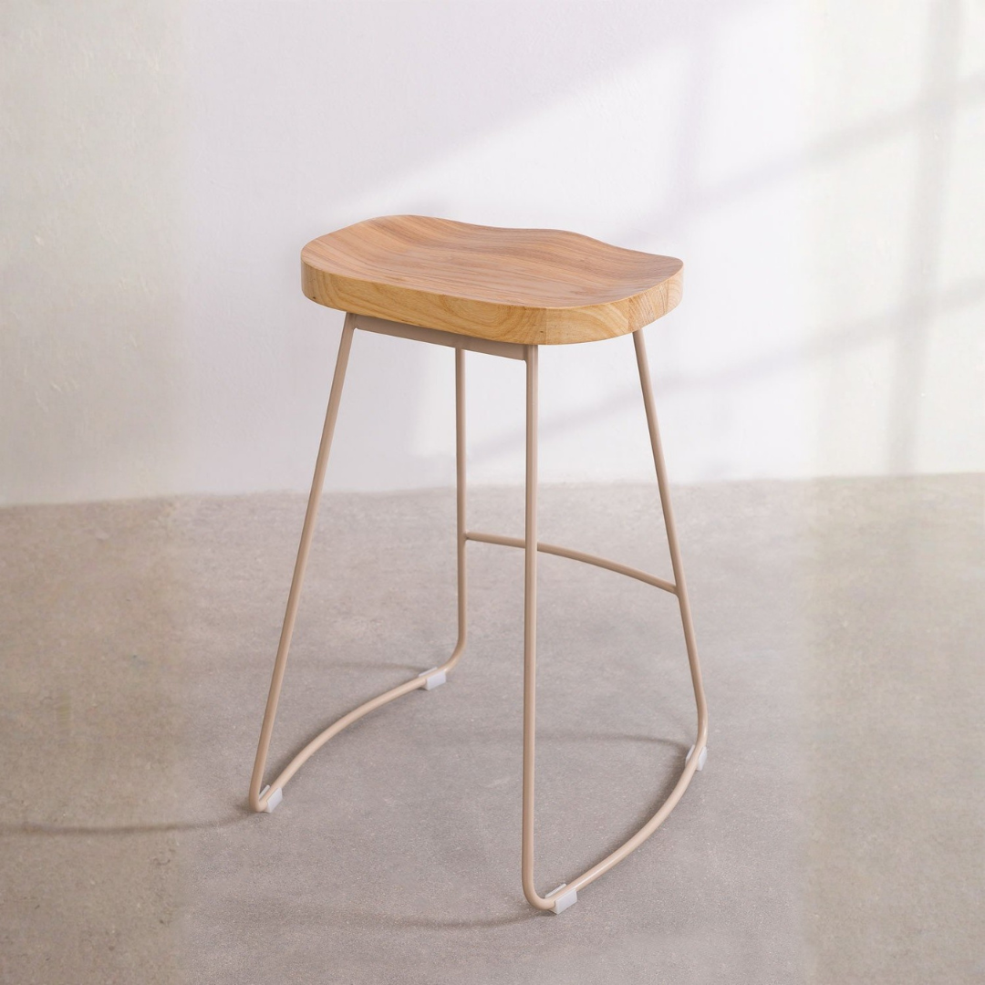 Neicol High Stool - Steel & Elm Wood, Industrial Style
