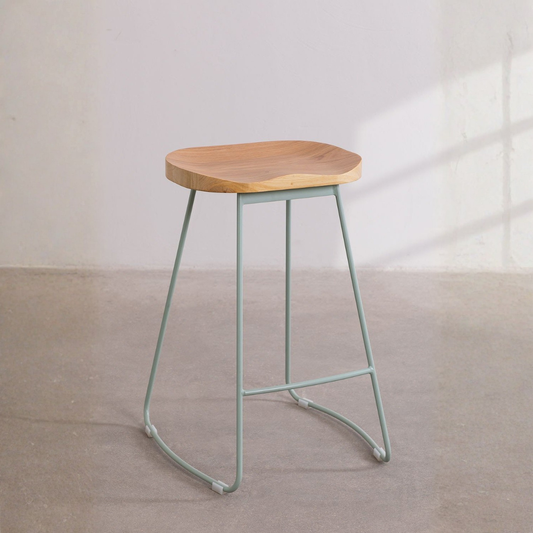 Neicol High Stool - Steel & Elm Wood, Industrial Style