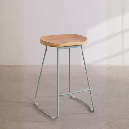 Neicol High Stool - Steel & Elm Wood, Industrial Style