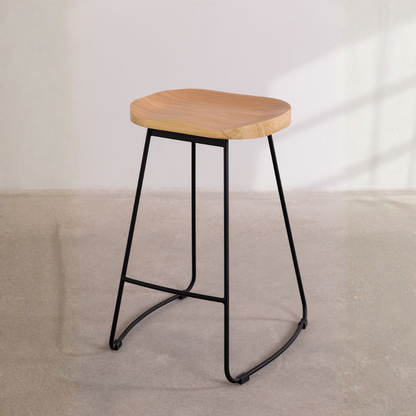 Neicol High Stool - Steel & Elm Wood, Industrial Style