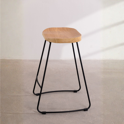 Neicol High Stool - Steel & Elm Wood, Industrial Style