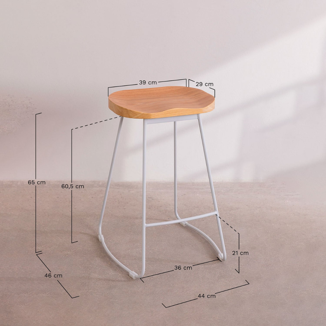 Neicol High Stool - Steel & Elm Wood, Industrial Style
