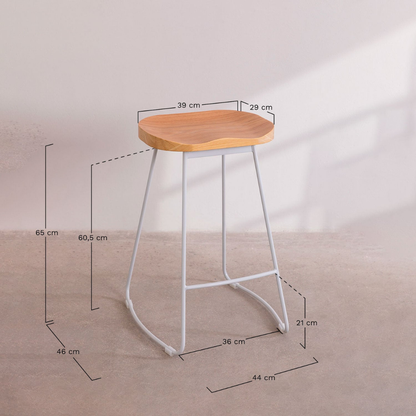 Neicol High Stool - Steel & Elm Wood, Industrial Style