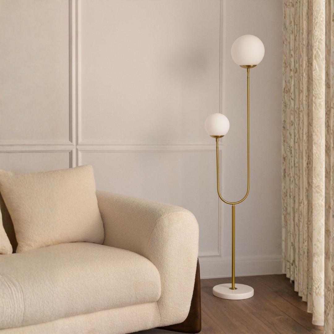 Niama Floor Lamp in Iron, Marble, and Glass Balls