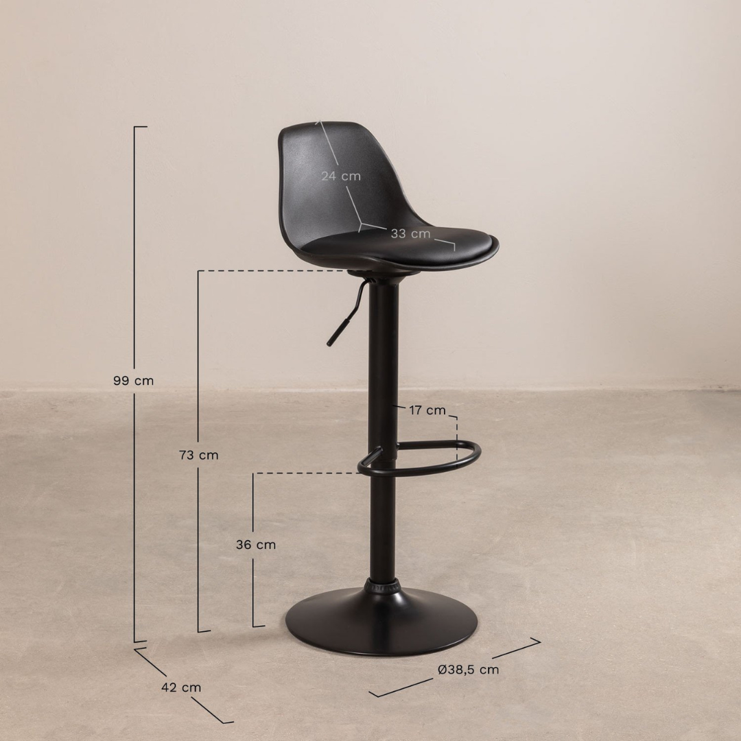 Nordic Adjustable High Stool - Faux Leather & Iron Frame