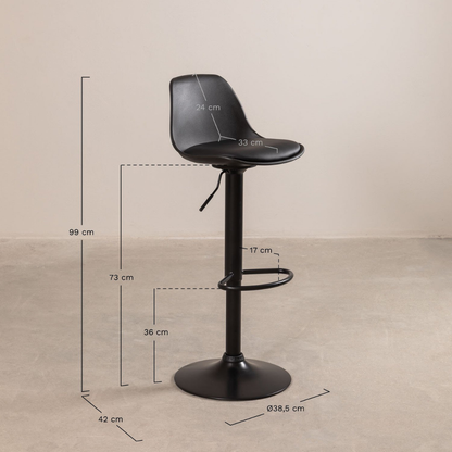 Nordic Adjustable High Stool - Faux Leather & Iron Frame