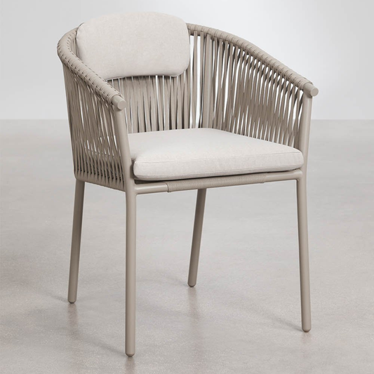 Ondine Stackable Dining Chair with Armrests - Aluminum & Braided Rope