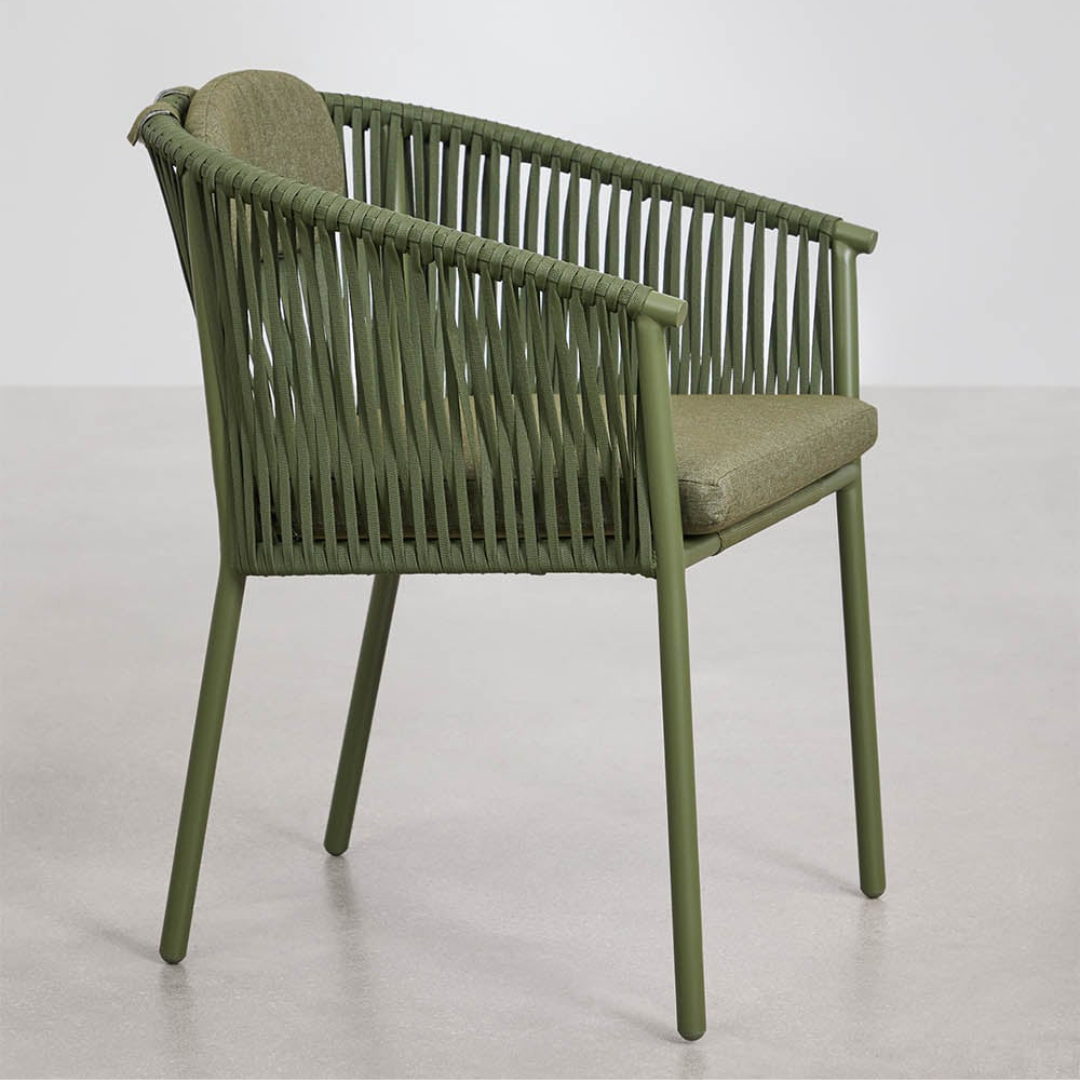 Ondine Stackable Dining Chair with Armrests - Aluminum & Braided Rope