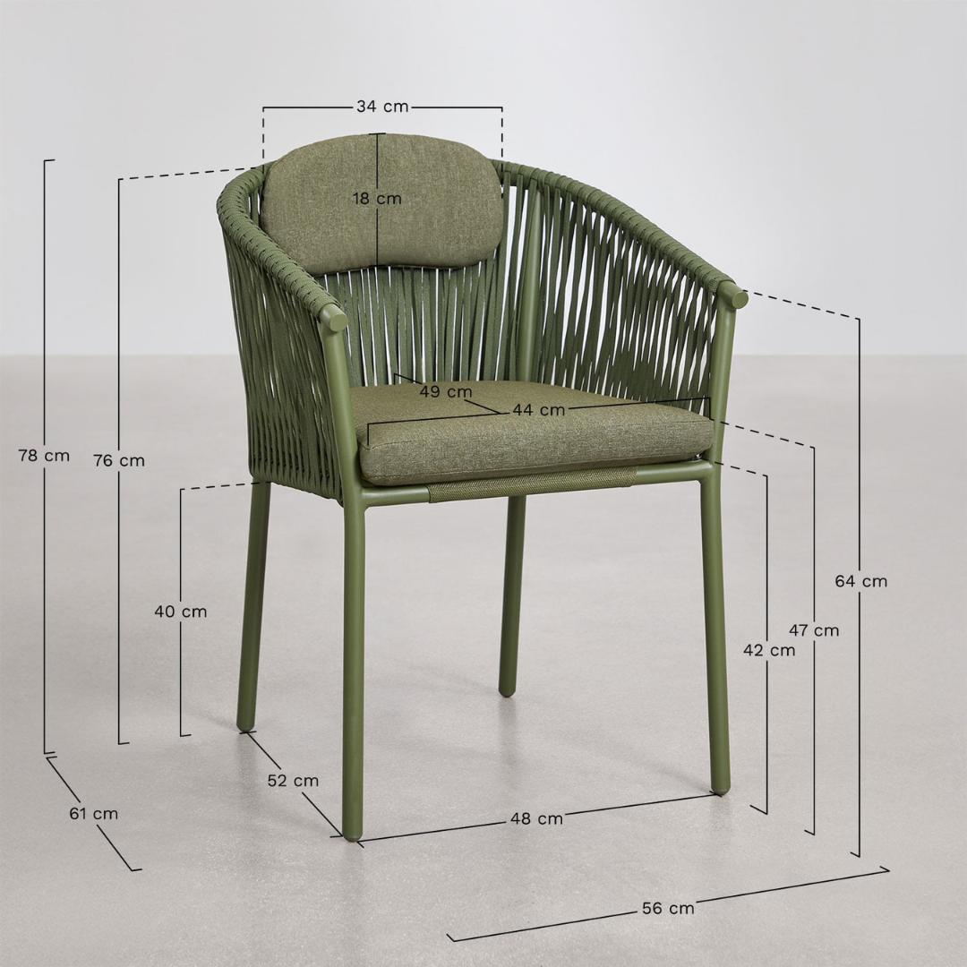 Ondine Stackable Dining Chair with Armrests - Aluminum & Braided Rope