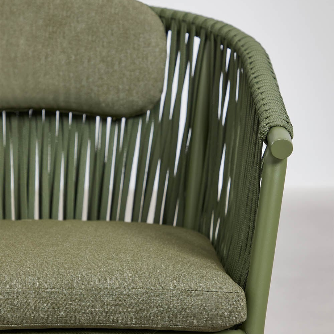 Ondine Stackable Dining Chair with Armrests - Aluminum & Braided Rope