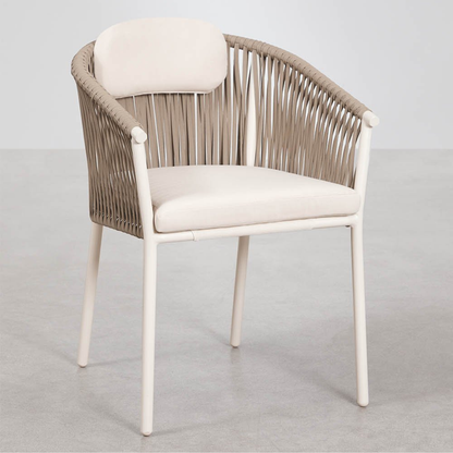 Ondine Stackable Dining Chair with Armrests - Aluminum & Braided Rope